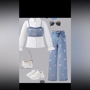 Jeans, crop top and shirt